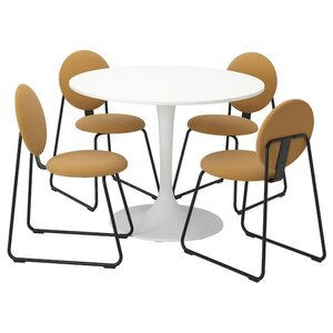 DOCKSTA / MÅNHULT  Tisch und 4 Stühle, weiß weiß/Hakebo ocker 103 cm
