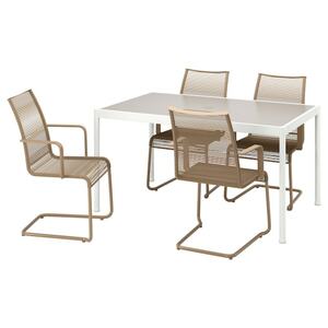 SEGERÖN / VÄSMAN  Tisch und 4 Armlehnstühle, für draußen weiß/beige/braun 147 cm
