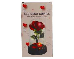 Deko Kuppel mit Rose und LED-Beleuchtung