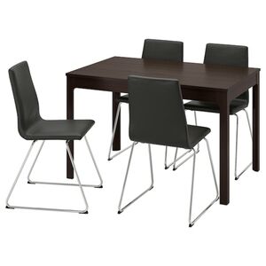EKEDALEN / LILLÅNÄS  Tisch und 4 Stühle, dunkelbraun/verchromt Glose schwarz 120/180 cm