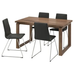 MÖRBYLÅNGA / LILLÅNÄS  Tisch und 4 Stühle, Eichenfurnier braun las./verchromt Glose schwarz 140x85 cm