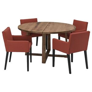 MÖRBYLÅNGA / MÅRENÄS  Tisch und 4 Armlehnstühle, Eichenfurnier schwarz/Gunnared rotbraun 145 cm