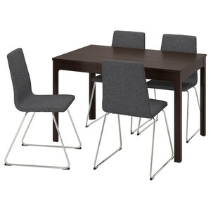EKEDALEN / LILLÅNÄS  Tisch und 4 Stühle, dunkelbraun/verchromt Gunnared dunkelgrau 120/180 cm