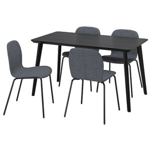 LISABO / KARLPETTER  Tisch und 4 Stühle, schwarz/Gunnared mittelgrau schwarz 140x78 cm