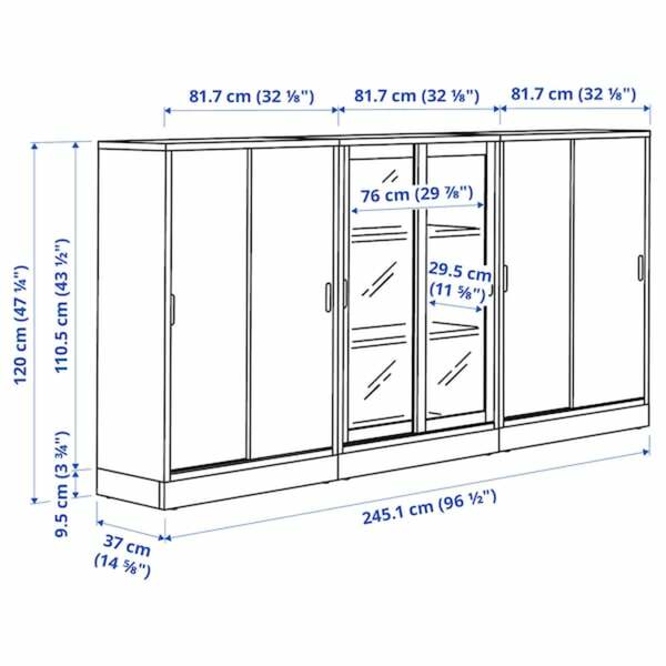 Bild 3 von TONSTAD  Aufbewahrung mit Schiebetüren, Eichenfurnier/Klarglas 245x37x120 cm