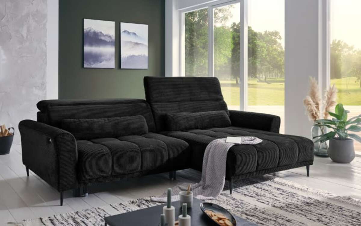 Bild 1 von Wohnlandschaft Logan, schwarz, Ottomane rechts, inkl. Funktionen