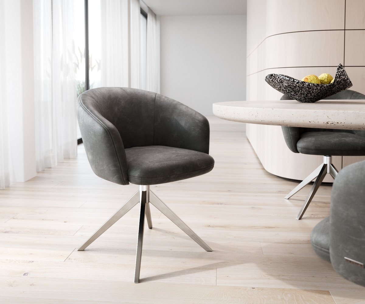 Bild 1 von Drehstuhl Caja-Flex mit Armlehnen Anthrazit Vintage Kreuzgestell breit Edelstahl 360° drehbar Taschenfederkern