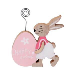 Fotohalter Hase mit Ei aus Holz 14 x 12 cm rosa-weiß