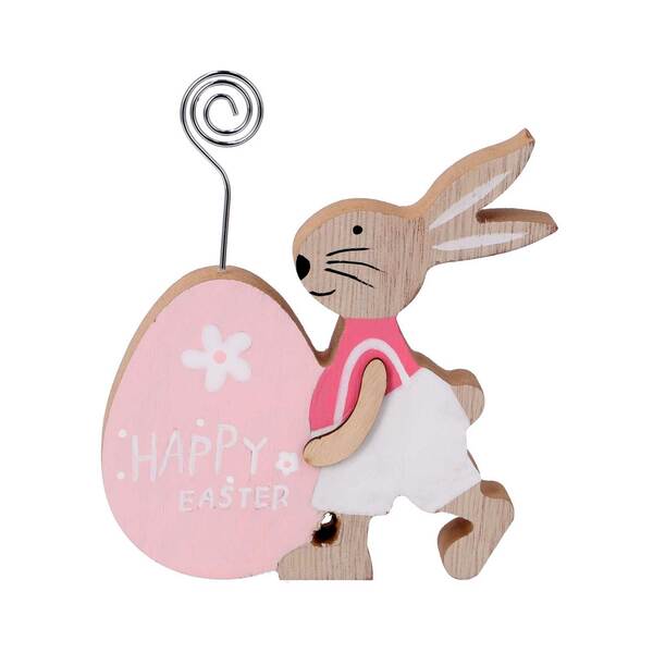Bild 1 von Fotohalter Hase mit Ei aus Holz 14 x 12 cm rosa-weiß