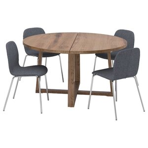 MÖRBYLÅNGA / KARLPETTER  Tisch und 4 Stühle, Eichenfurnier braun las./Gunnared mittelgrau verchromt 145 cm