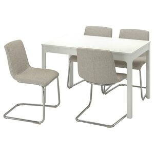 EKEDALEN / LUSTEBO  Tisch und 4 Stühle, weiß verchromt/Viarp beige/braun 120/180 cm