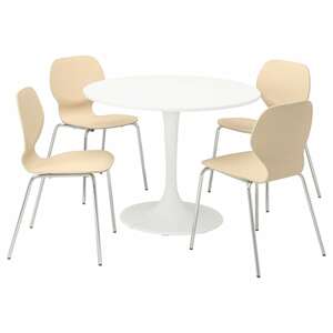 DOCKSTA / SIGTRYGG  Tisch und 4 Stühle, weiß weiß/Birke verchromt 103 cm