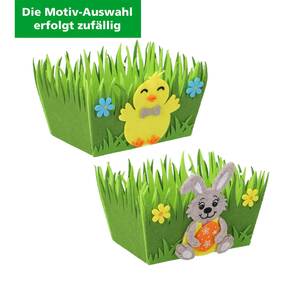 Osterkörbchen aus Filz 13 x 9 cm mit Osterhasen- oder Kükenmotiv grün (Motiv-Auswahl erfolgt zufällig)