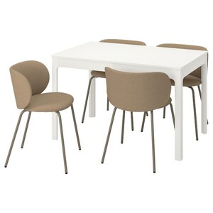 EKEDALEN / KRYLBO  Tisch und 4 Stühle, weiß/Tonerud dunkelbeige 120/180 cm