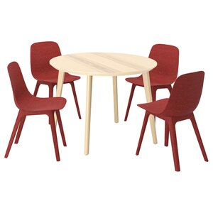 LISABO / ODGER  Tisch und 4 Stühle, Eschenfurnier/rot 105 cm