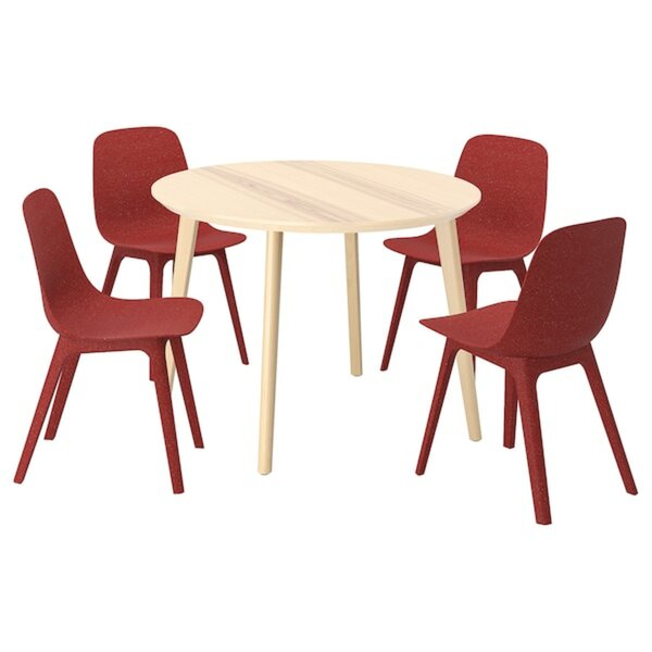 Bild 1 von LISABO / ODGER  Tisch und 4 Stühle, Eschenfurnier/rot 105 cm