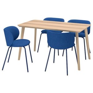 LISABO / KRYLBO  Tisch und 4 Stühle, Eschenfurnier/Tonerud blau 140 cm