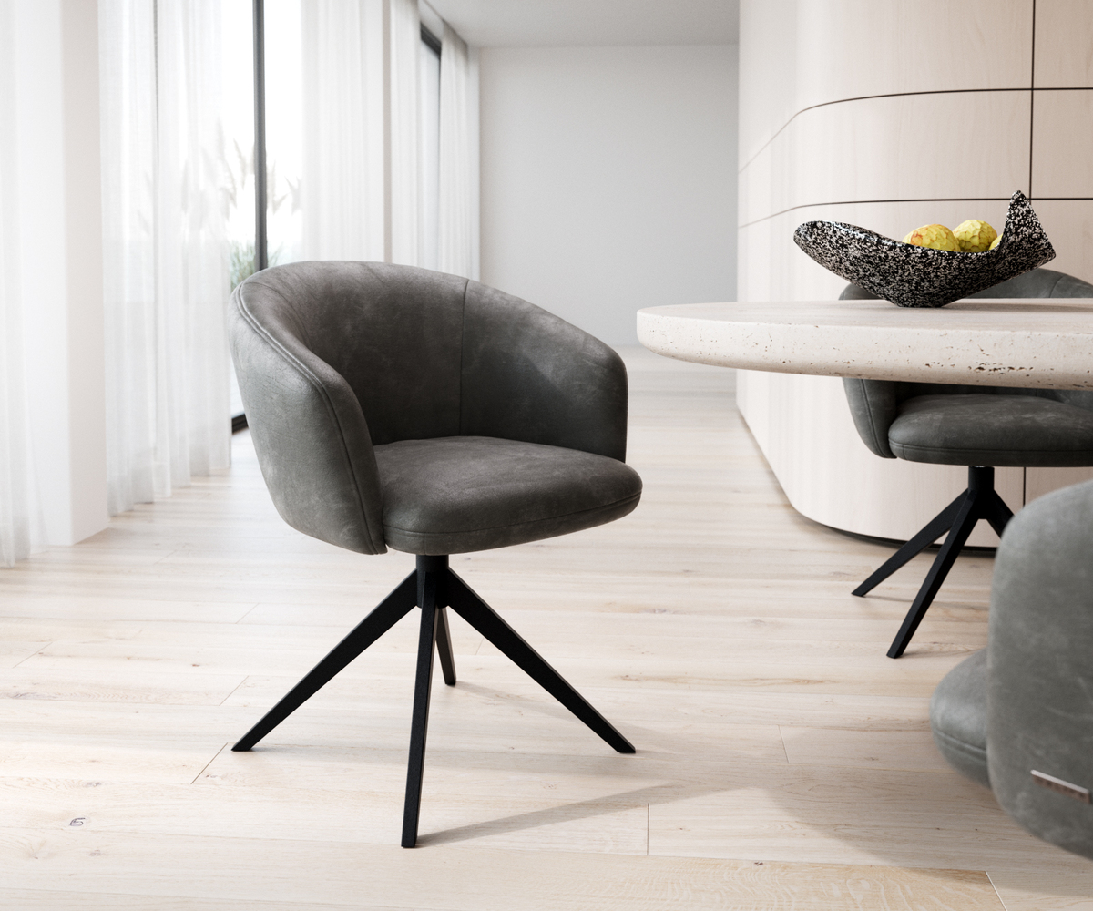 Bild 1 von Drehstuhl Caja-Flex mit Armlehnen Anthrazit Vintage Kreuzgestell breit Schwarz 360° drehbar Taschenfederkern