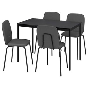 SANDSBERG / PÅBODA  Tisch und 4 Stühle, schwarz/schwarz/Remmarn dunkelgrau 110 cm