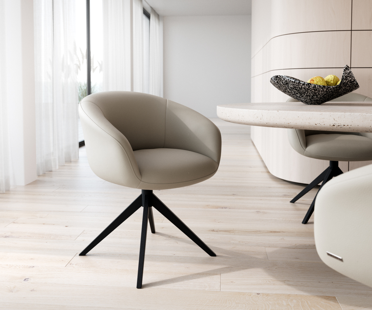 Bild 1 von Drehstuhl Vinka-Flex mit Armlehnen Echt-Leder Schlamm Kreuzgestell breit Schwarz 360° drehbar Taschenfederkern