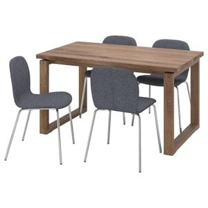 MÖRBYLÅNGA / KARLPETTER  Tisch und 4 Stühle, Eichenfurnier braun las./Gunnared mittelgrau verchromt 140x85 cm