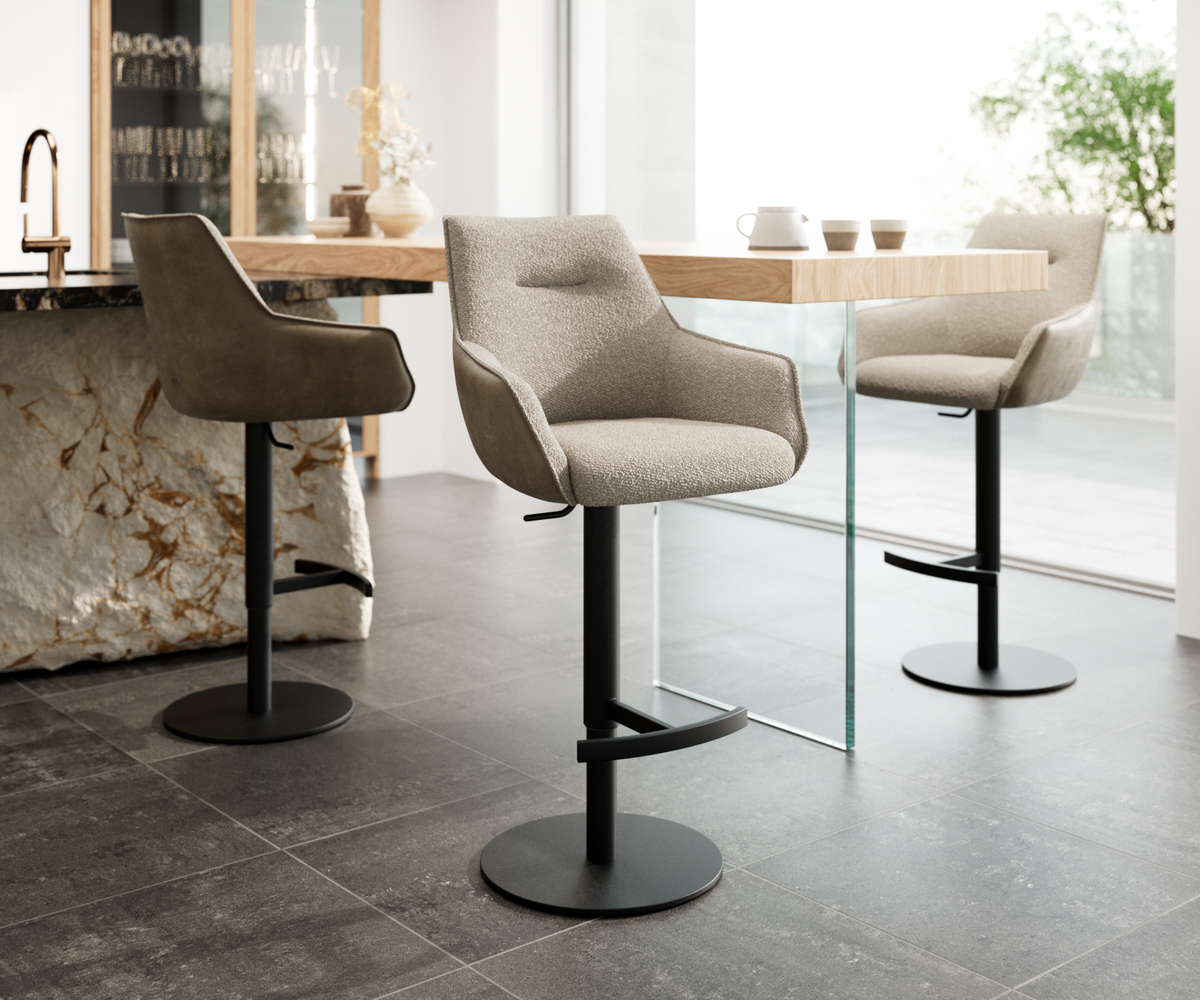 Bild 1 von Barstuhl Alja-Flex Materialmix Mikrofaser Schlamm / Bouclé Schlamm Drehfußhöhenverstellbar Metall Schwarz drehbar Taschenfederkern