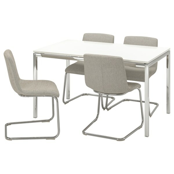 Bild 1 von TORSBY / LUSTEBO  Tisch und 4 Stühle, Hochglanz/weiß verchromt/Viarp beige/braun 135 cm