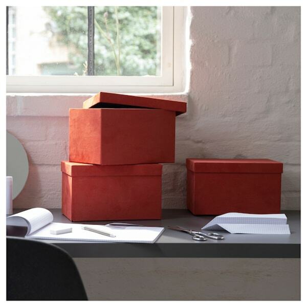 Bild 3 von GJÄTTA  Kasten mit Deckel, Samt braunrot 18x25x15 cm