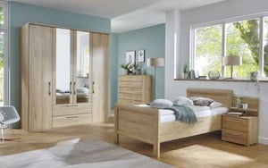 Vito - Schlafzimmer Cherie, Wildeiche-Nachbildung, 100 x 200 cm, Schrank 200 x 223 cm