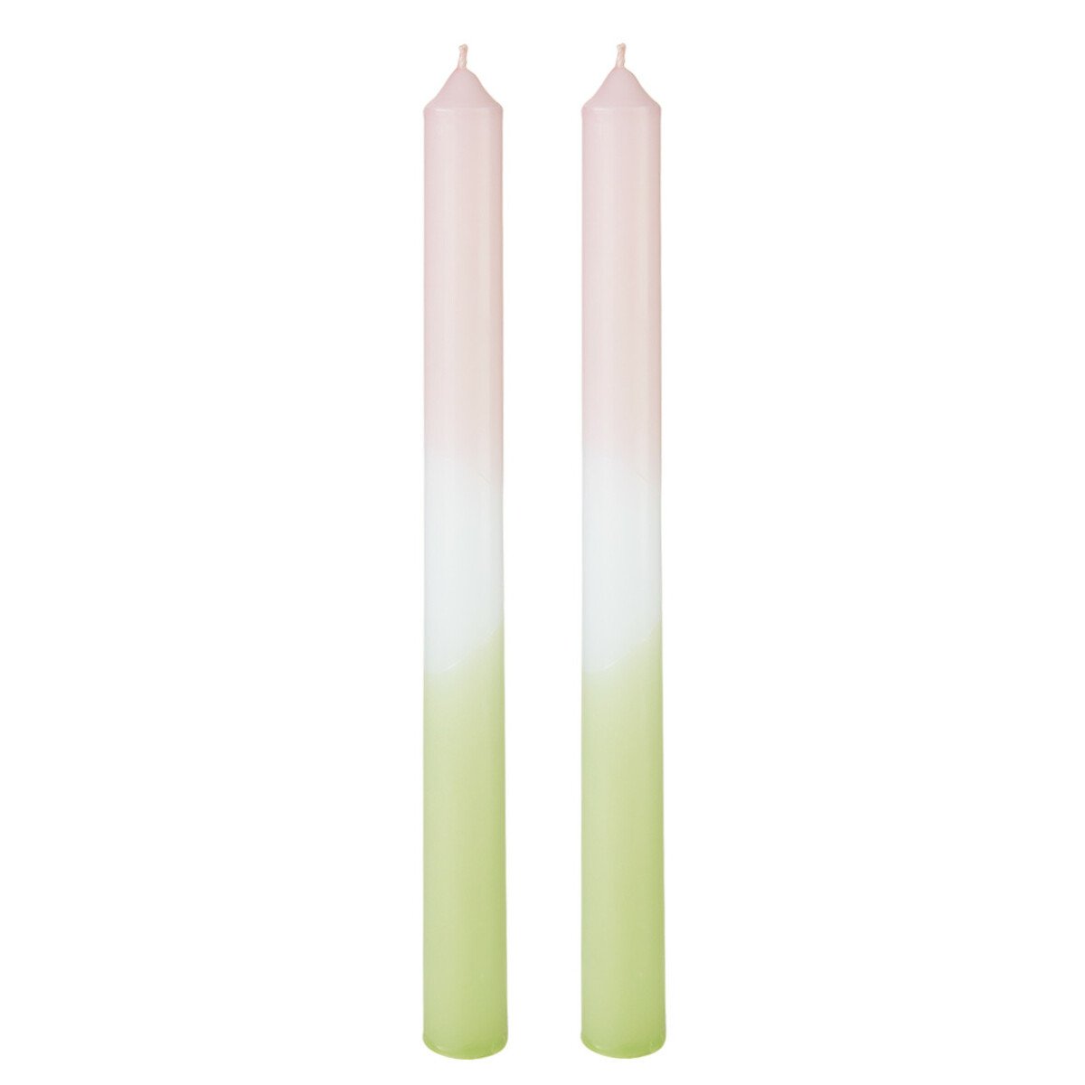 Bild 1 von 2 Stabkerzen mit Farbverlauf ZARTROSA / WEISS / ZARTGRÜN