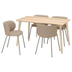 LISABO / KRYLBO  Tisch und 4 Stühle, Eschenfurnier/Tonerud dunkelbeige 140 cm