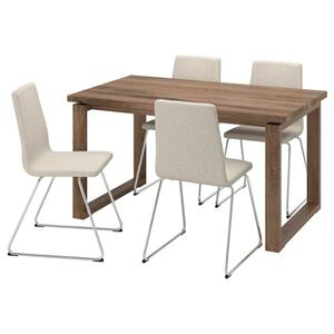 MÖRBYLÅNGA / LILLÅNÄS  Tisch und 4 Stühle, Eichenfurnier braun las./verchromt Gunnared beige 140x85 cm