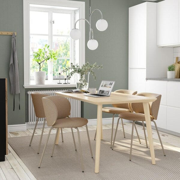 Bild 2 von LISABO / KRYLBO  Tisch und 4 Stühle, Eschenfurnier/Tonerud dunkelbeige 140 cm