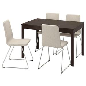EKEDALEN / LILLÅNÄS  Tisch und 4 Stühle, dunkelbraun/verchromt Gunnared beige 120/180 cm