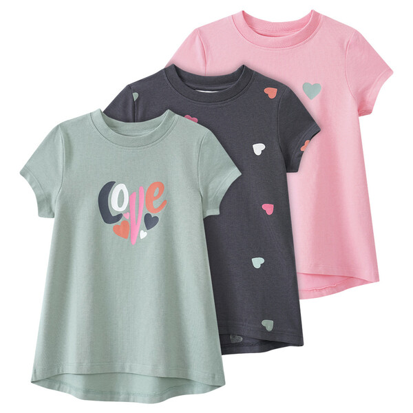 Bild 1 von 3 Mädchen T-Shirts mit Herz-Prints SALBEI / DUNKELGRAU / ROSA