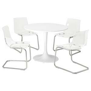 DOCKSTA / TOBIAS  Tisch und 4 Stühle, weiß weiß/transparent verchromt 103 cm