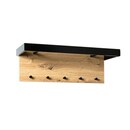 Bild 1 von Wandgarderobe 70 x 24 cm Schwarz/ Eiche - Tiefe 25cm - 5 Haken - 2 Kleiderstangen