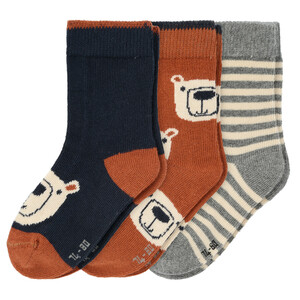 3 Paar Baby Socken mit Bär-Motiven BRAUN / DUNKELBLAU / CREME