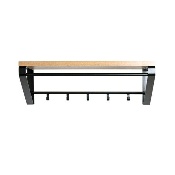 Bild 1 von Wandgarderobe 70 x 23 cm Schwarz/ Eiche - Tiefe 30 cm - 5 Haken - 1 Kleiderstange