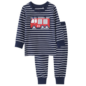 Baby Schlafanzug mit Feuerwehr-Applikation DUNKELBLAU