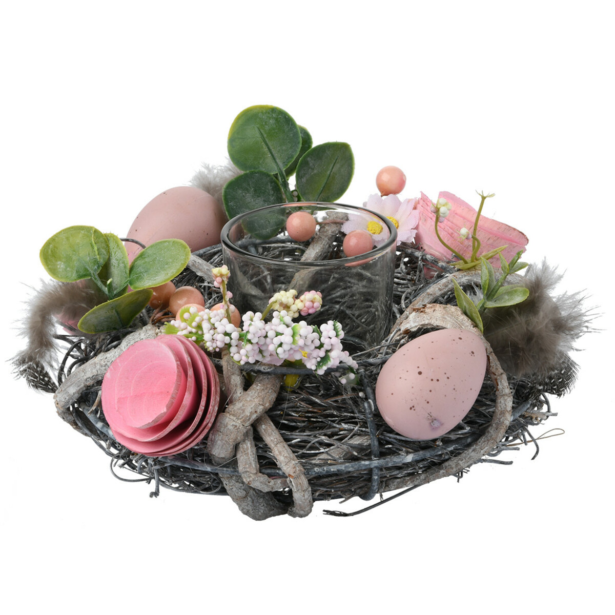 Bild 1 von Deko-Kranz mit Teelichthalter ROSA / GRÜN