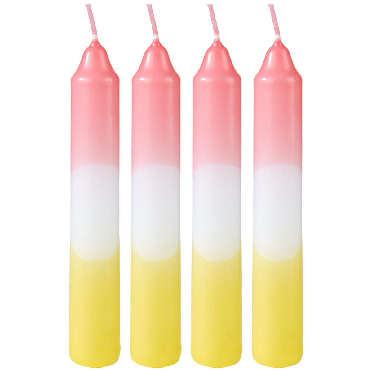 Bild 1 von 4 Stabkerzen mit Farbverlauf ROSA / WEISS / HELLGELB