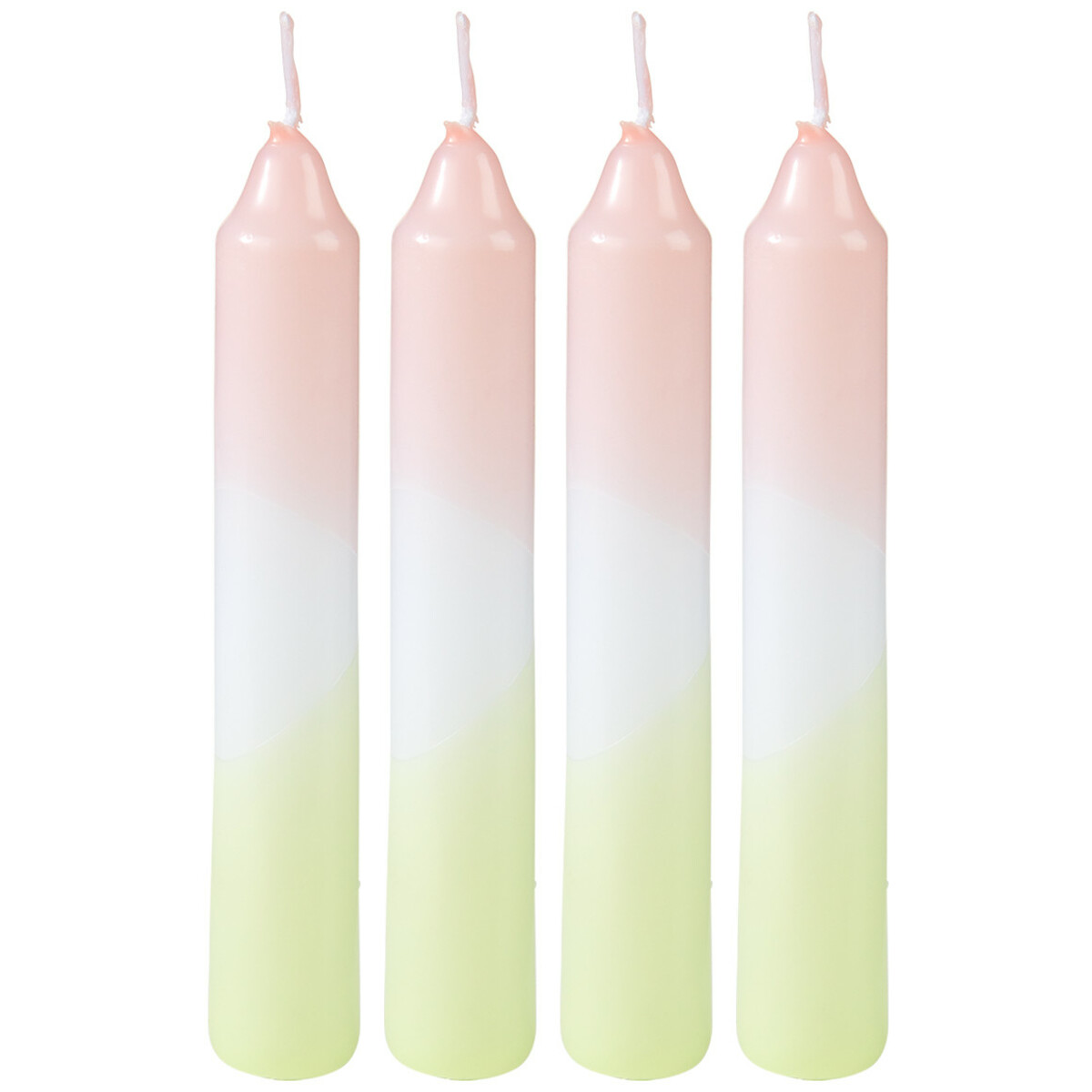 Bild 1 von 4 Stabkerzen mit Farbverlauf ZARTROSA / WEISS / ZARTGRÜN
