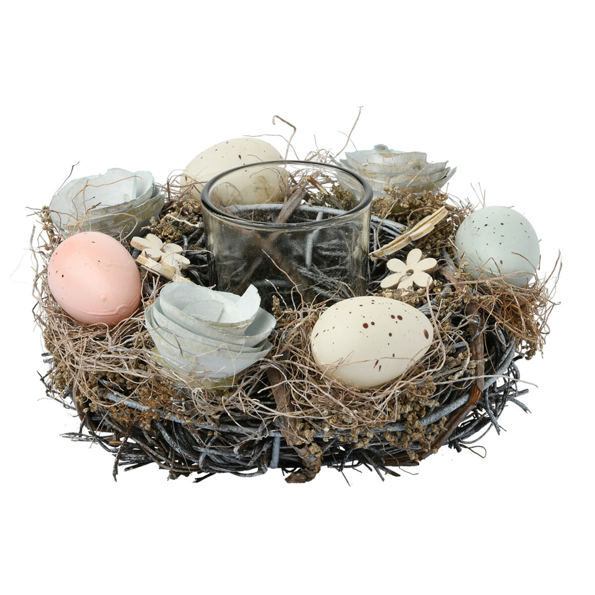 Bild 1 von Deko-Kranz mit Teelichthalter BRAUN / HELLBLAU / APRICOT