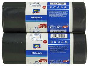 aro Müllsäcke, HDPE / LDPE, 37.5 µm, 115 x 135 cm, 240 L, schwarz, 2 Rollen x  10 Stück (20 Stück)