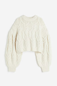 H&M Pullover mit Zopfmuster Naturweiß in Größe M. Farbe: Natural white