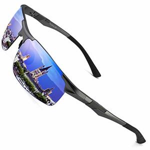 PUKCLAR Sonnenbrille Herren Polarisierte Sportbrille Fahrerbrille Al-Mg Metall Rechteckig Rahme Cat 3