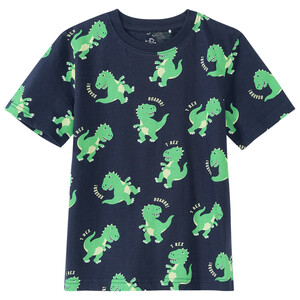 Jungen T-Shirt mit Dinos allover DUNKELBLAU
