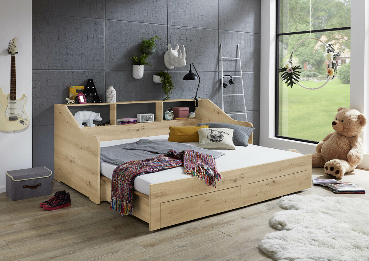 Bild 2 von Relita Funktionsbett RENE, von 90 auf 180 x 200 cm ausziehbar, Eiche Artisan Dekor