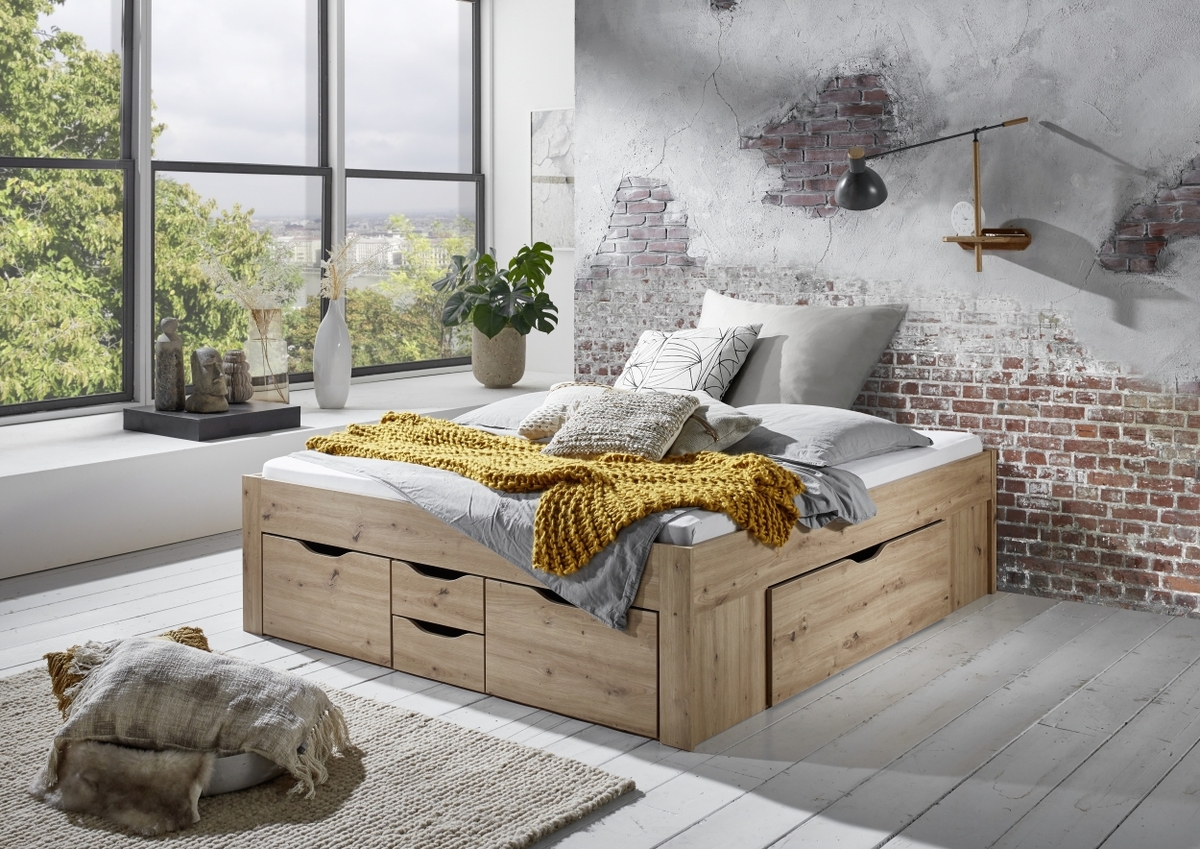 Bild 1 von Relita Stauraumbett Noah 180 x 200 cm, mit Rolllattenrost mit 6 Bettschubladen, Ausf. Eiche Artisan